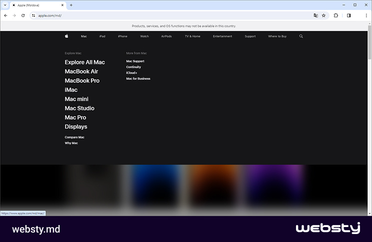 Exemplu de meniu de navigare clasic, clar si intuitiv. Exemplu preluat de pe site-ul apple.