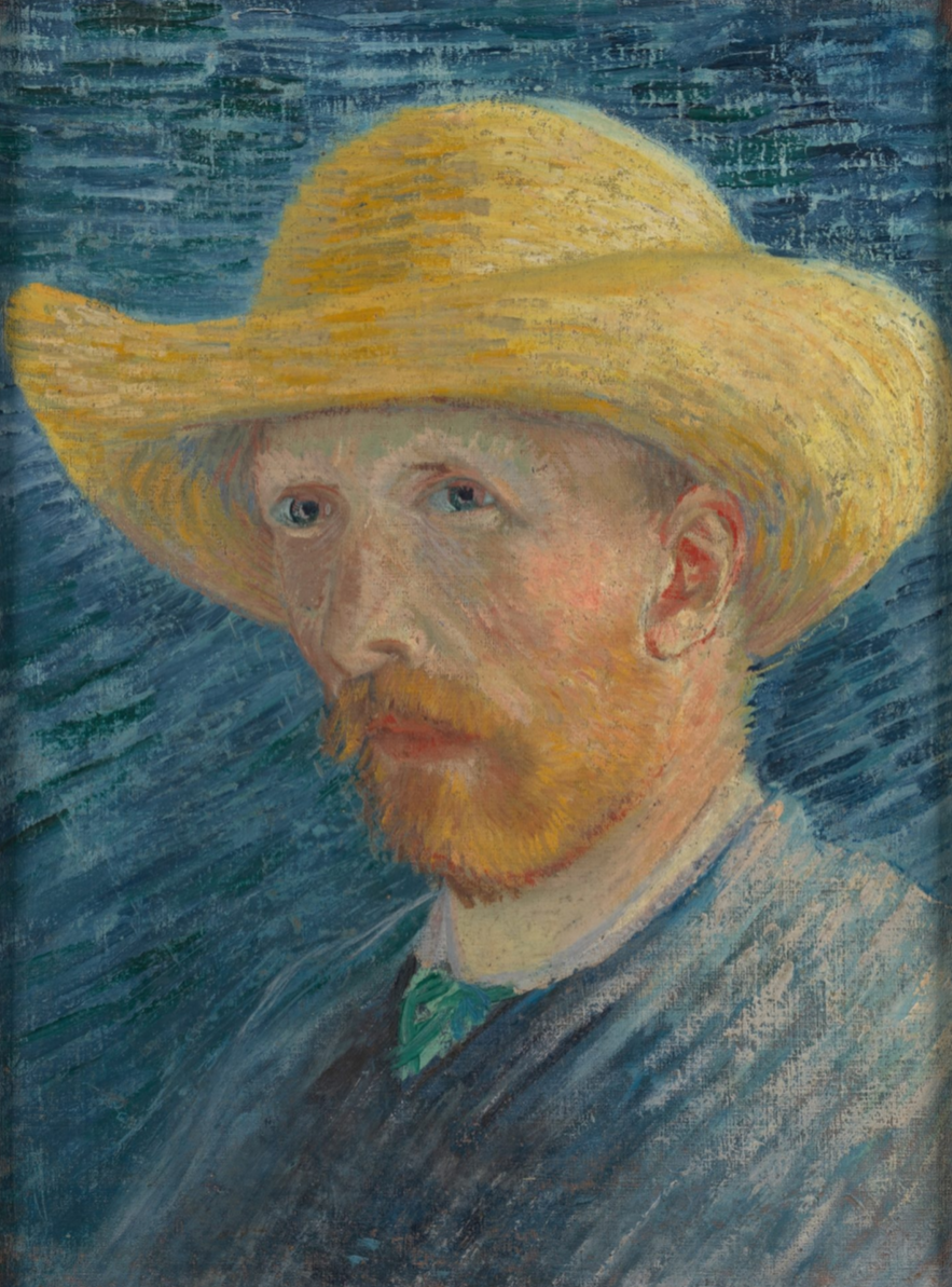  Автопортрет в соломенной шляпе.  Винсент Ван Гог (1853–1890), Париж, июль–август 1887 года