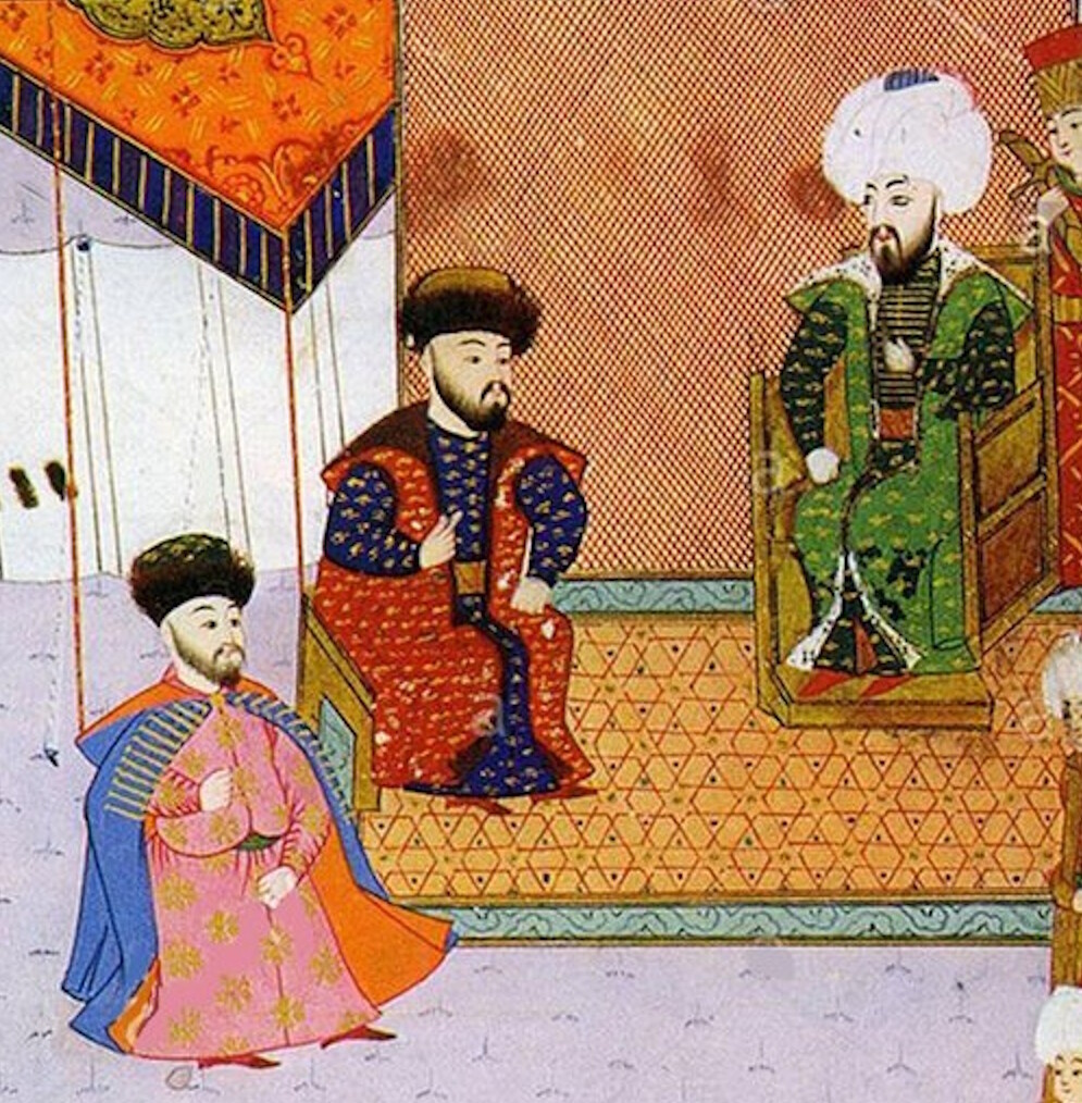 
Менгли I Герай при дворе османского султана Баязида II
Источник: en.wikipedia.org