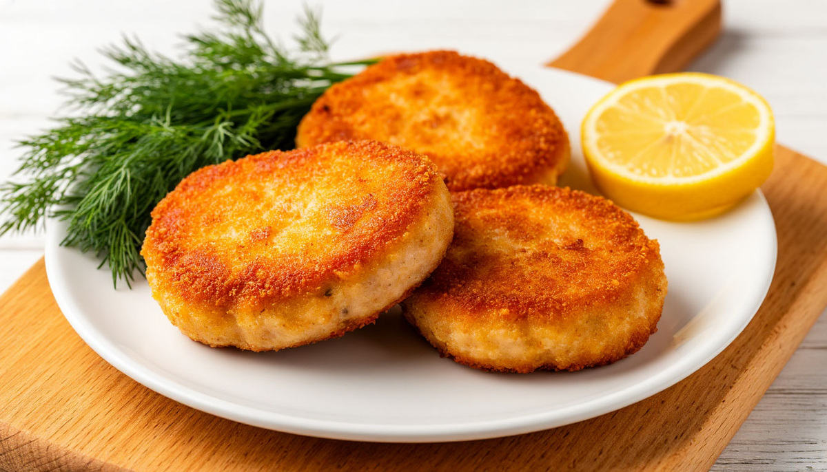 Аппетитные пожарские котлеты с хрустящей корочкой на белой тарелке