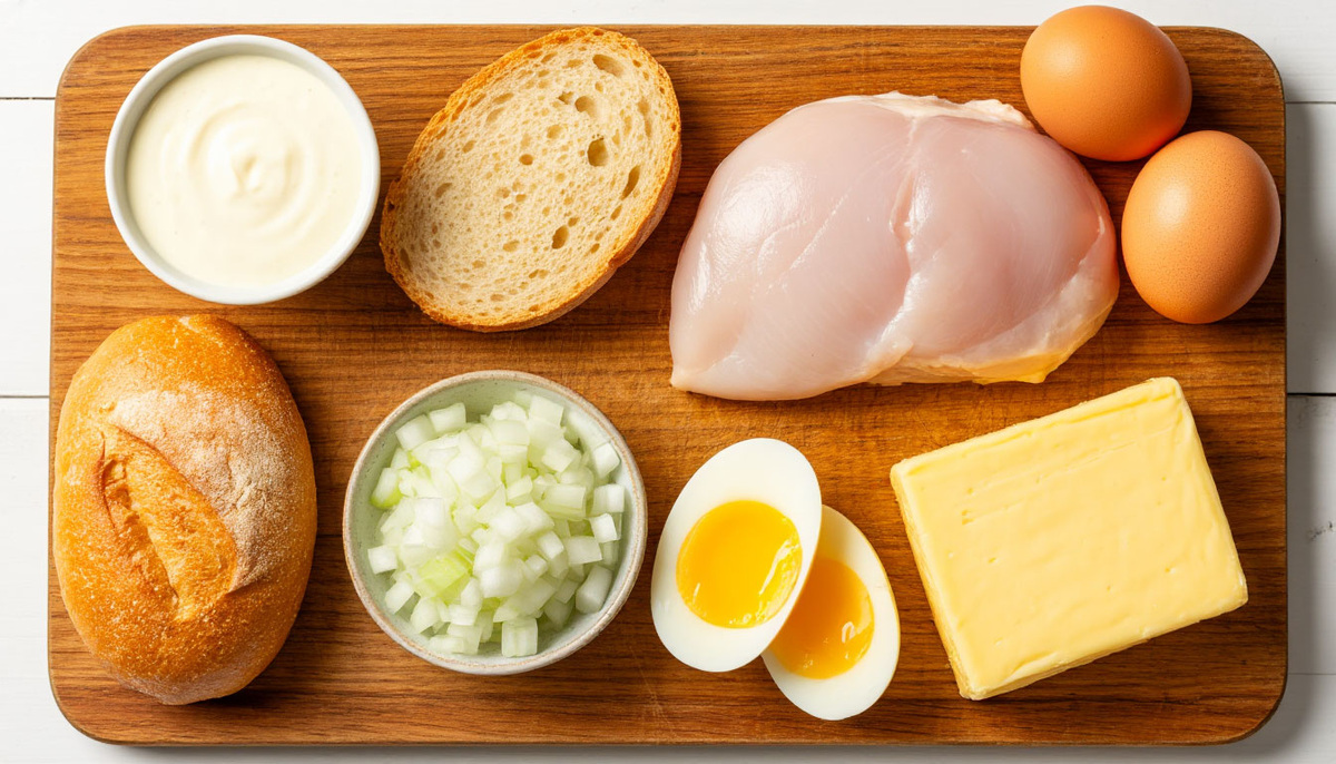 Ингредиенты для пожарских котлет на деревянной доске