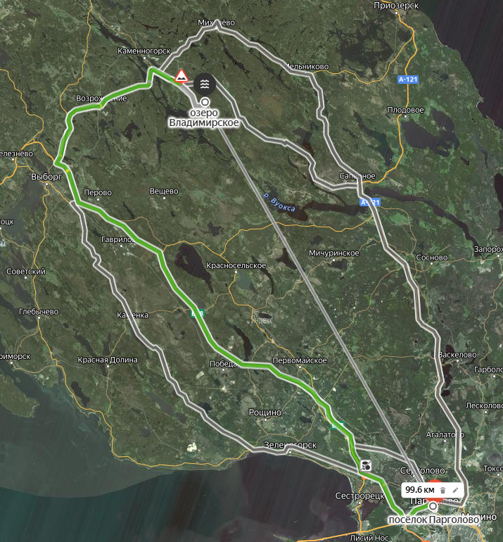Маршрут и расстояние до озера Владимировское.