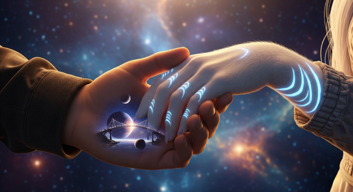 Любовь между человеком и представителем внеземной цивилизации. Risha Lozo. AI-генерация.