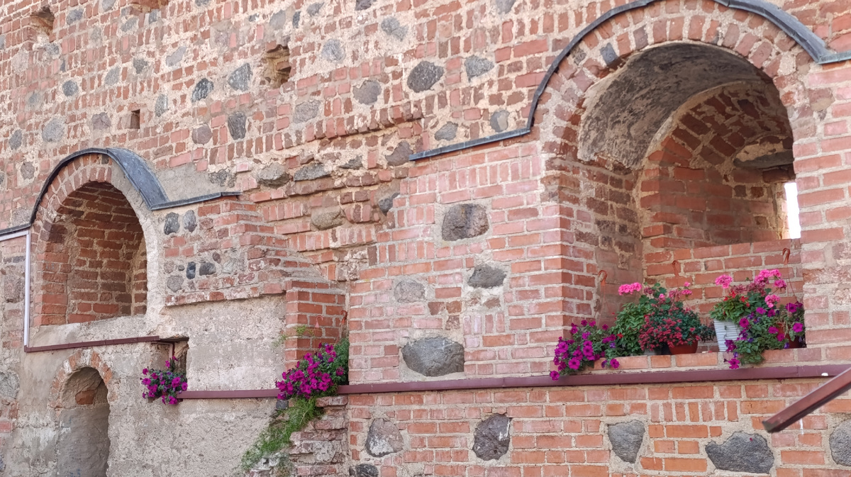 Внутренний двор замка украшен контейнерными посадками петуний и пеларгоний, что очень мило :))