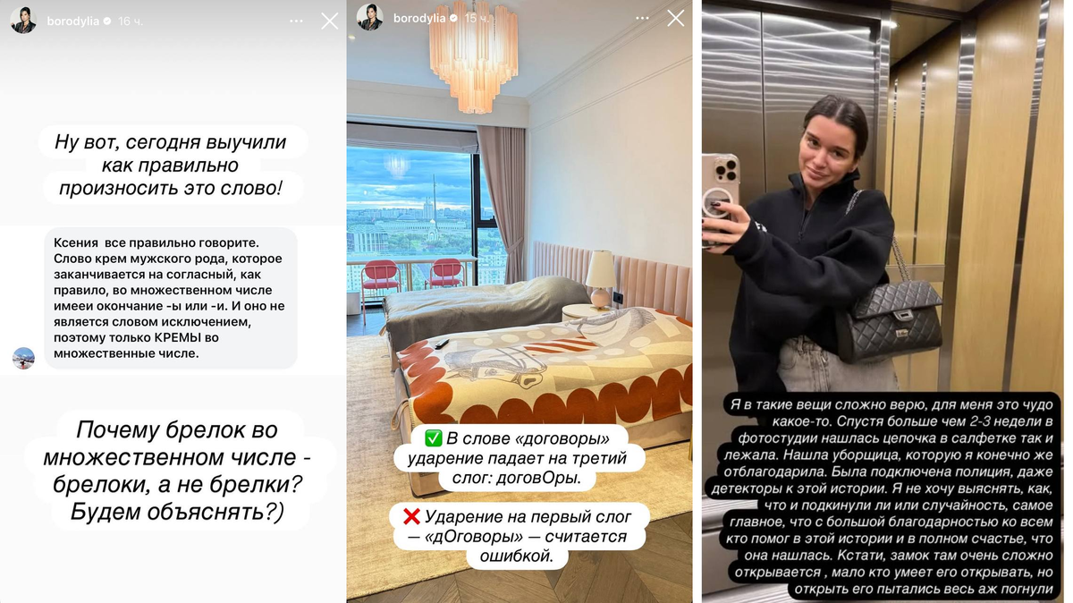 Публикации Ксении Бородиной в запрещенной соцсети.