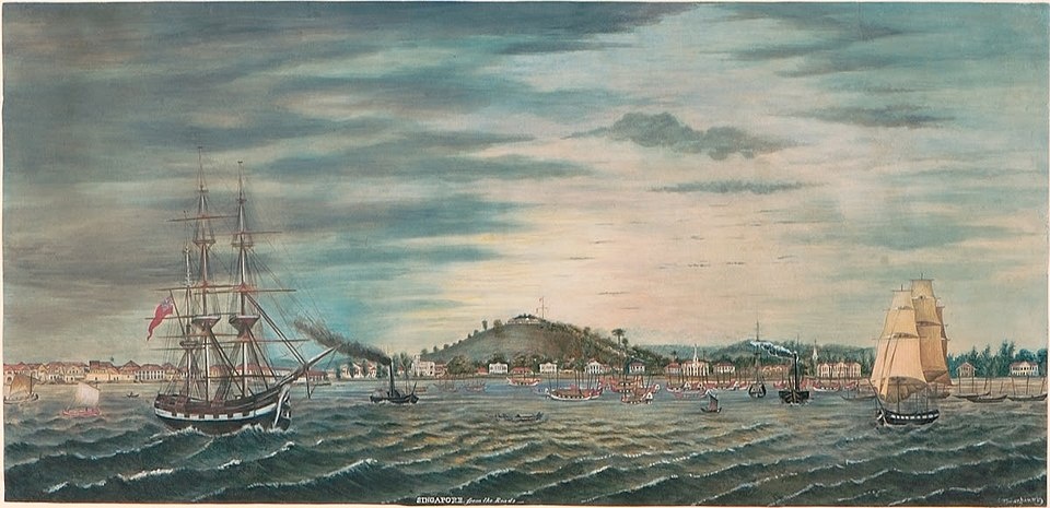 Роберт Уилсон Вайбер, «Панорамный вид Сингапура из гавани», 1849 год, акварель и гуашь на бумаге