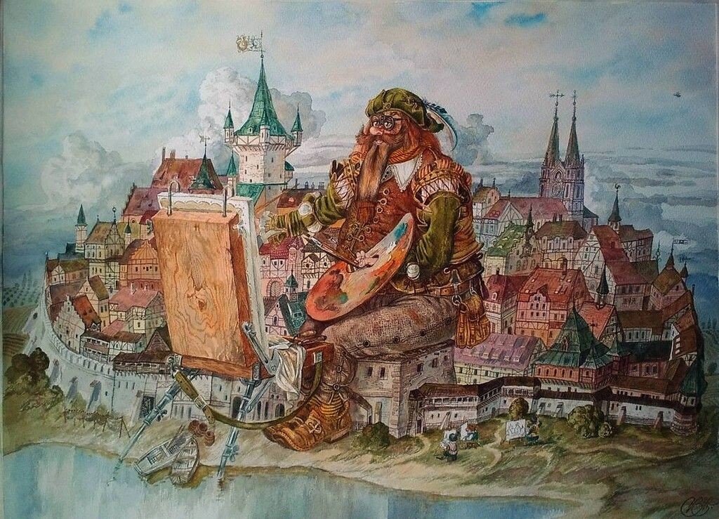 © Владимир Богатырев. Великаша Бум Дидл на плэнере. Здесь прототипом образа, скорее всего,  является сам же художник – М.Л.