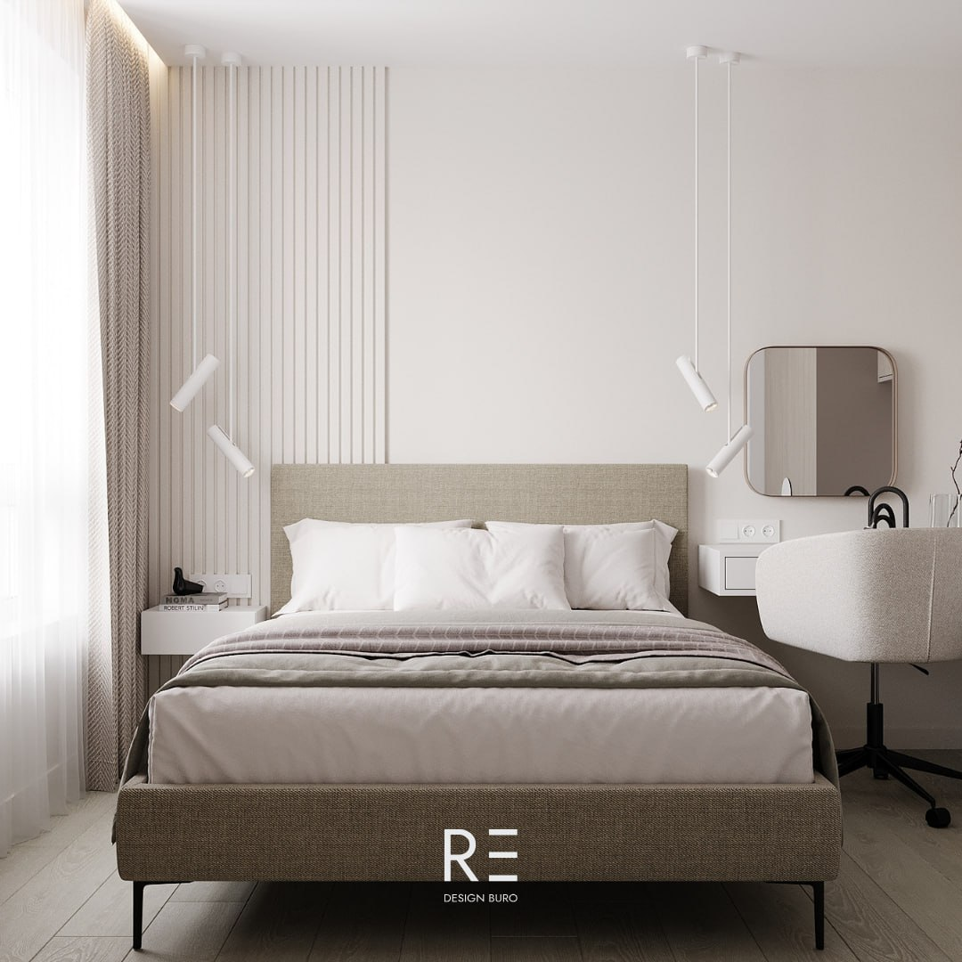 Наш проект в стиле минимализма. Спальня родителей. ЖК Матвеевский парк  — квартира площадью 53 м²