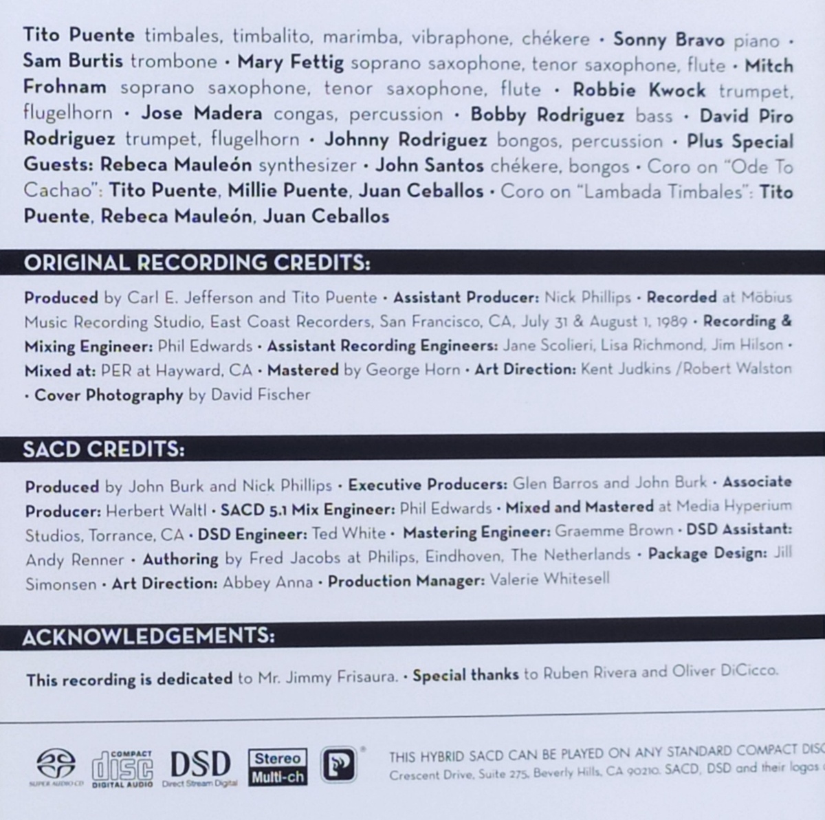 Tito Puente "Goza Mi Timbal" SACD - кредиты из буклета