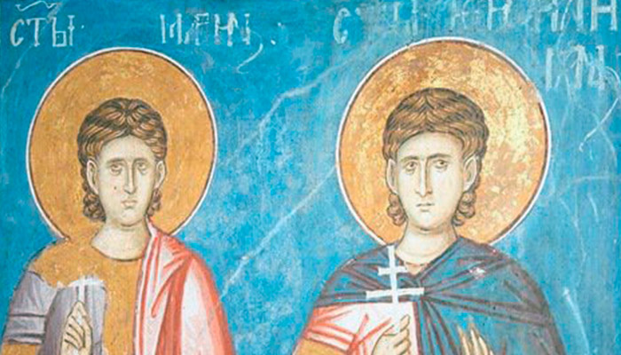 Святой мученик Марин (слева). Фреска в сербском монастыре Манасия, XV век. Фото: elitsy.ru (сообщество Santa Marina)
