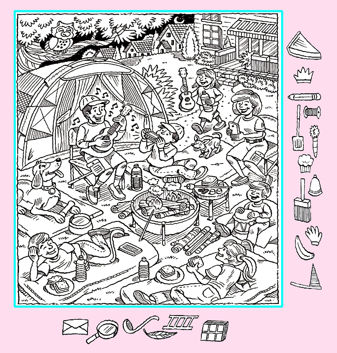 Тест на внимательность: кисть, карандаш, колокольчик и другие предметы на картинке. Картинка подготовлена автором