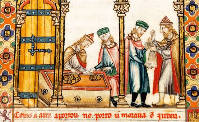 Антисемитское изображение евреев-ростовщиков из рукописи XIII века. Вильгельм I привёз еврейских купцов в Англию в XI веке, поскольку они могли давать деньги в долг короне, в то время как христианам это было запрещено. © Getty Images/Universal Images Group/Hulton Fine Art