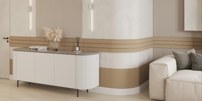 В интерьере применили плинтусы, панели Orac