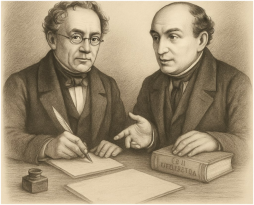 Слева - Н.И. Греч, справа - Ф.В. Булгарин