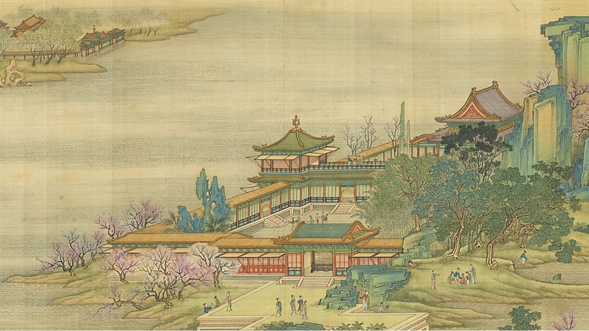 «Прогулки по реке на Цин Мин» - фрагмент картины 1736 год, династия Цин, пять художников Академии живописи: Чэнь Мэй, Сунь Ху, Джин Кун, Дай Хонг, Чэн Чжидао