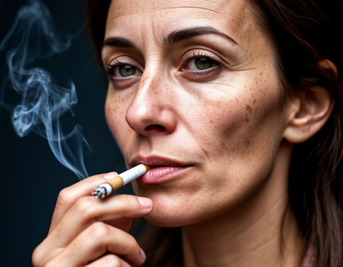 40 лет. Незаметно, но верно, кожа курящей женщины будет стареть. 