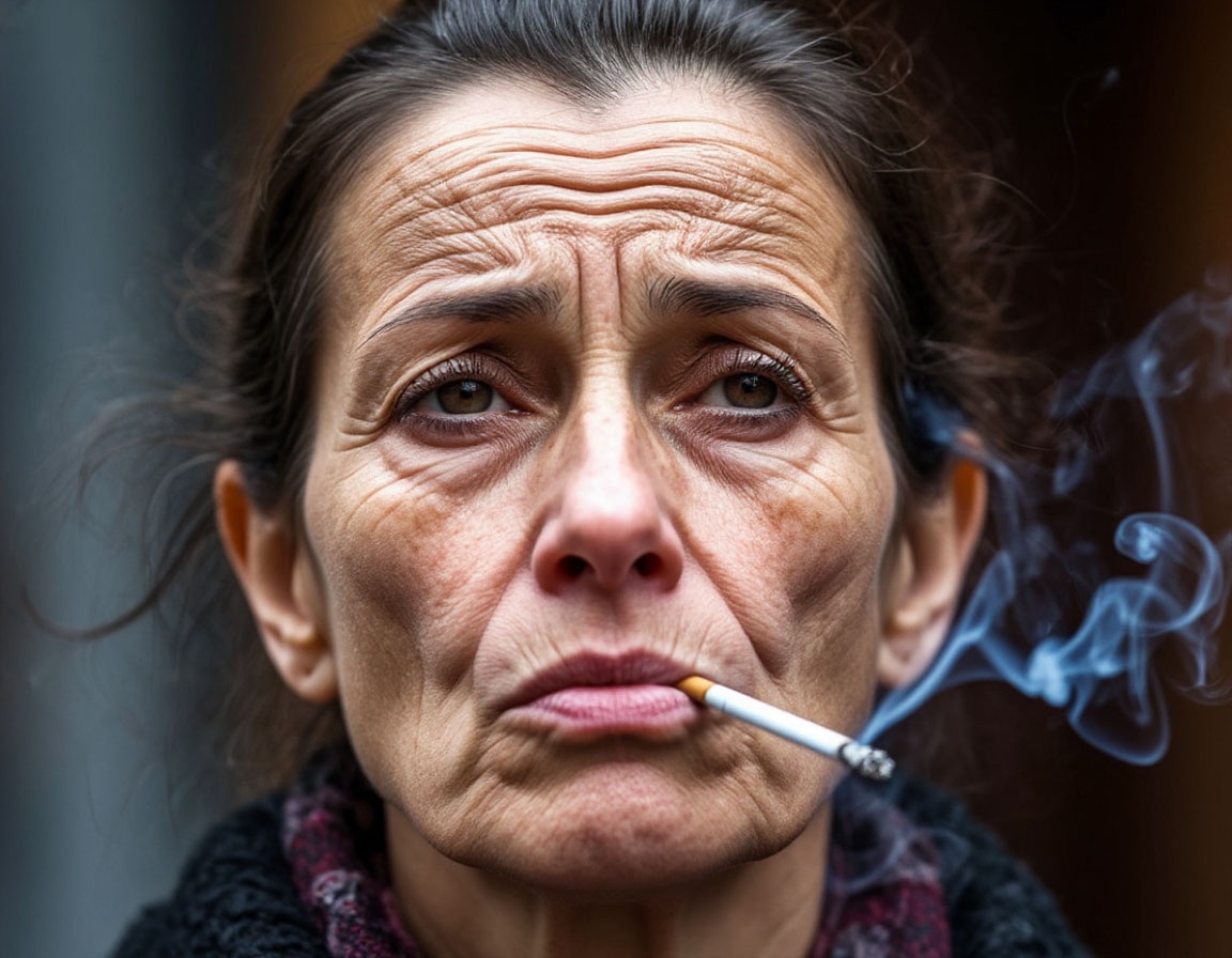 60 лет. Незаметно, но верно, кожа курящей женщины будет стареть. 