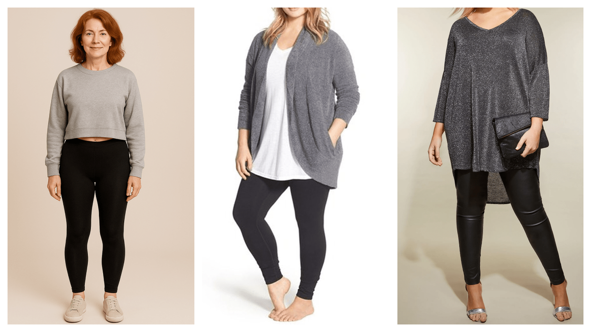 Тонкий трикотаж обрисовывает всё и переносит образ в спортзал. Если нравится комфорт, выбирайте плотные модели, которые держат форму, и добавляйте верх правильной длины.