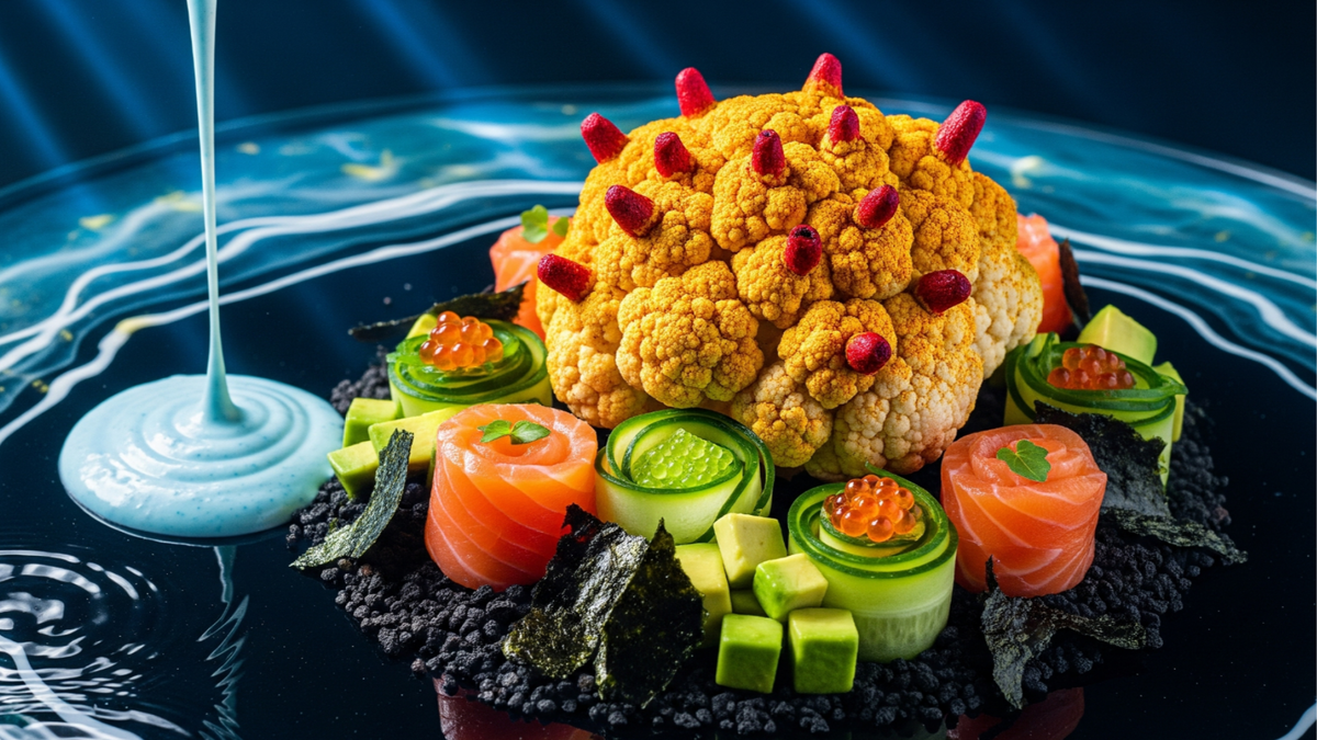 Коралловый риф из цветной капусты и лосося