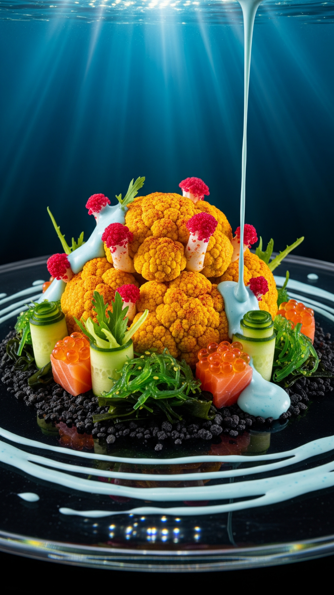 Коралловый риф из цветной капусты и лосося
