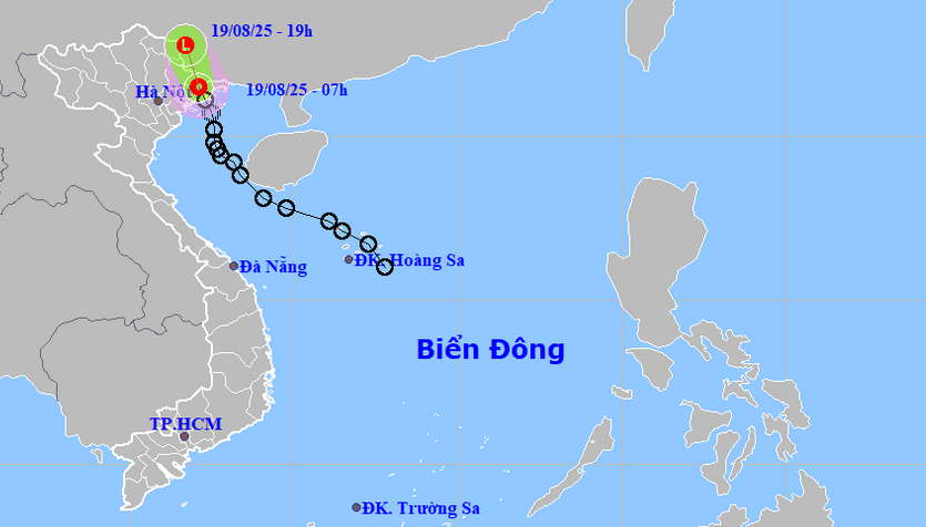 Актуальная карта с траекторией тропической депрессии на 19 августа 2025 года, опубликованная Национальным центром гидрометеорологических прогнозов
