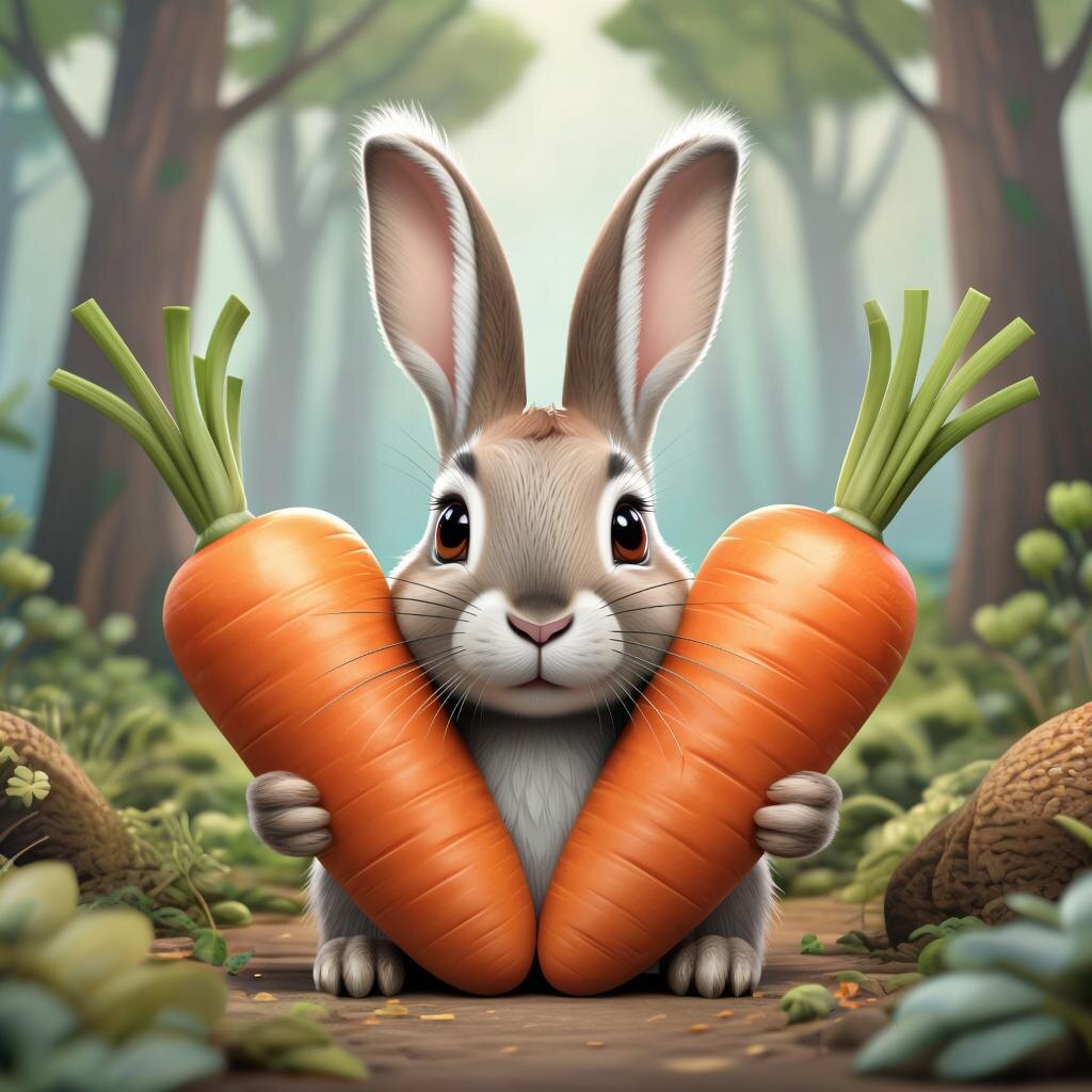 Кролик защищает морковку