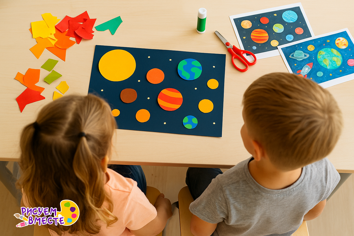 Аппликация «Космос» для детей – готовая работа на тему планет и космоса