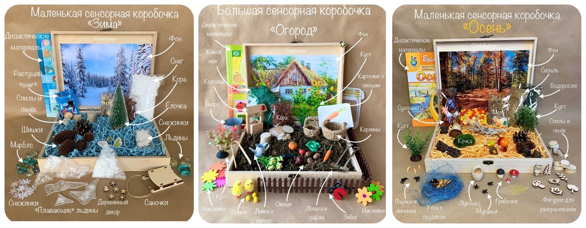 Примеры сенсорных коробок для детей