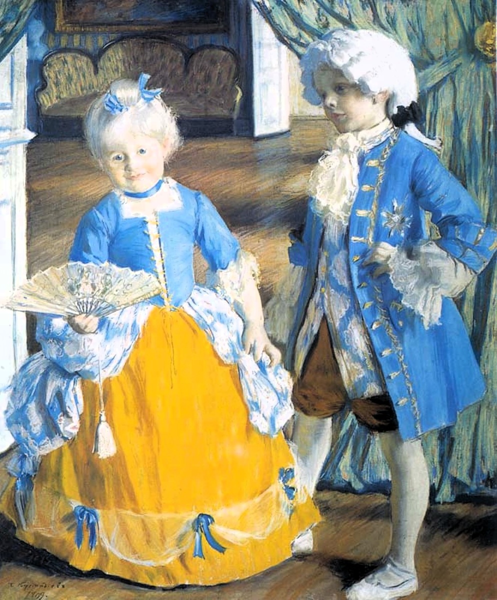 «Дети в маскарадных костюмах», худ. Борис Кустодиев, 1909 год