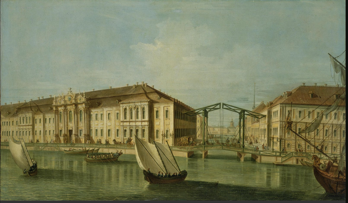 Зимний дворец Петра I на картине неизвестного художника середины XVIII века. Изображение с сайта Государственного Эрмитажа