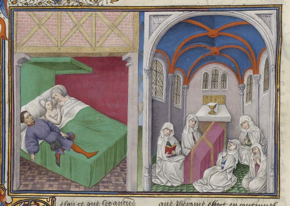 ▪️Миниатюра из "Декамерона" мастера Жана Манселя (1430-1450) и переписчика Гильберта де Меца, Париж, Библиотека Арсен-Аль. История Джироламо.