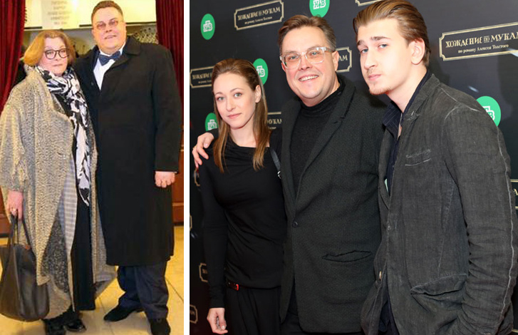 Алексей Колган. Слева с Ниной Дворжецкой. Справа с детьми Анной и Михаилом