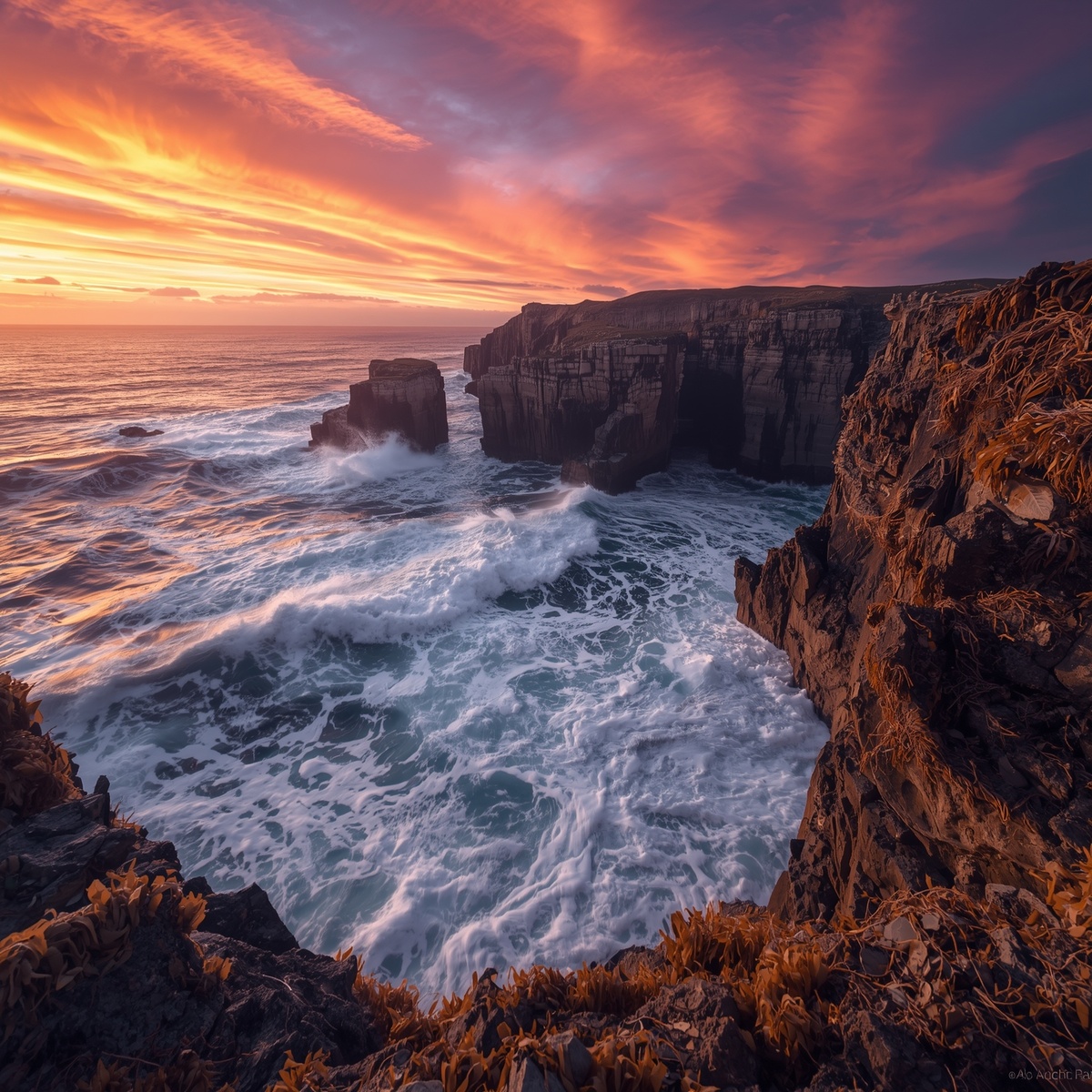 Waves crashing on rugged - art PrismWebGridML, Leonardo AI