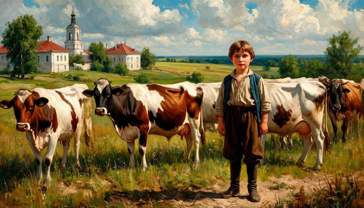 Иллюстрация на тему «Лёшка Розум пасёт скот»
