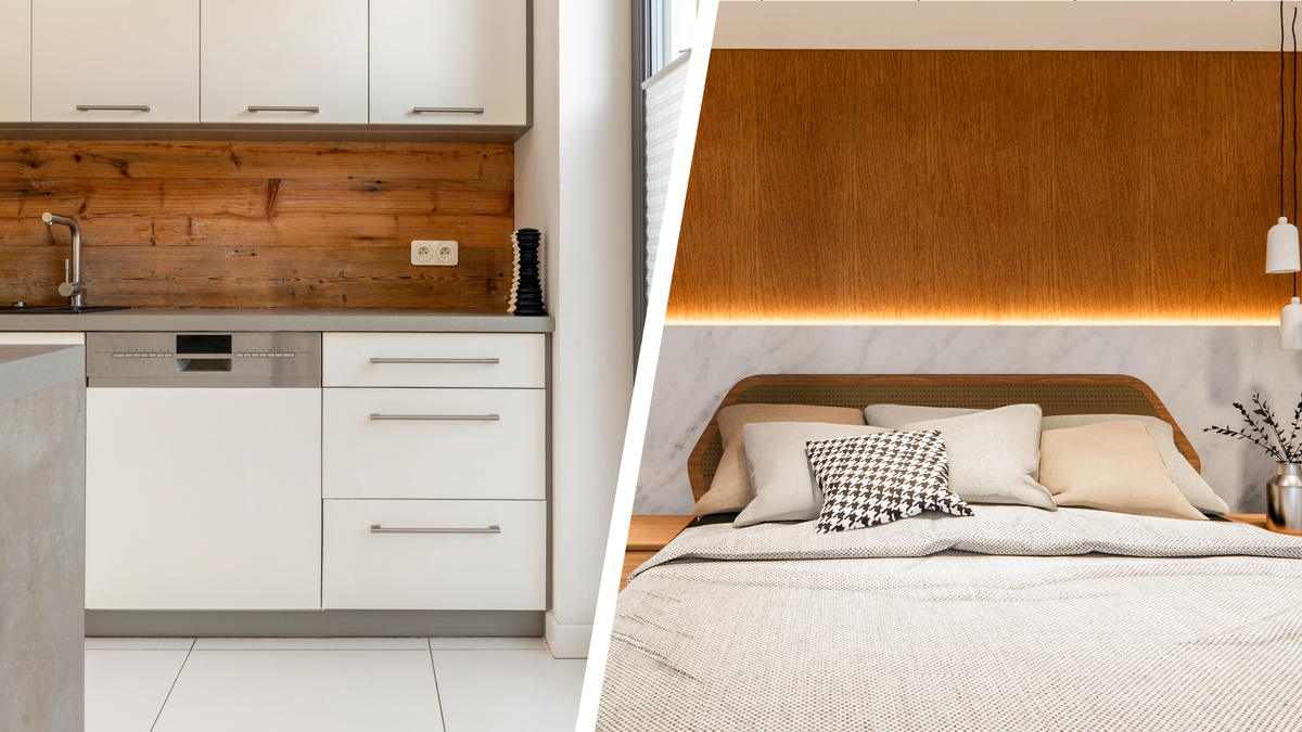 Примеры использования кварц-винила на стенах