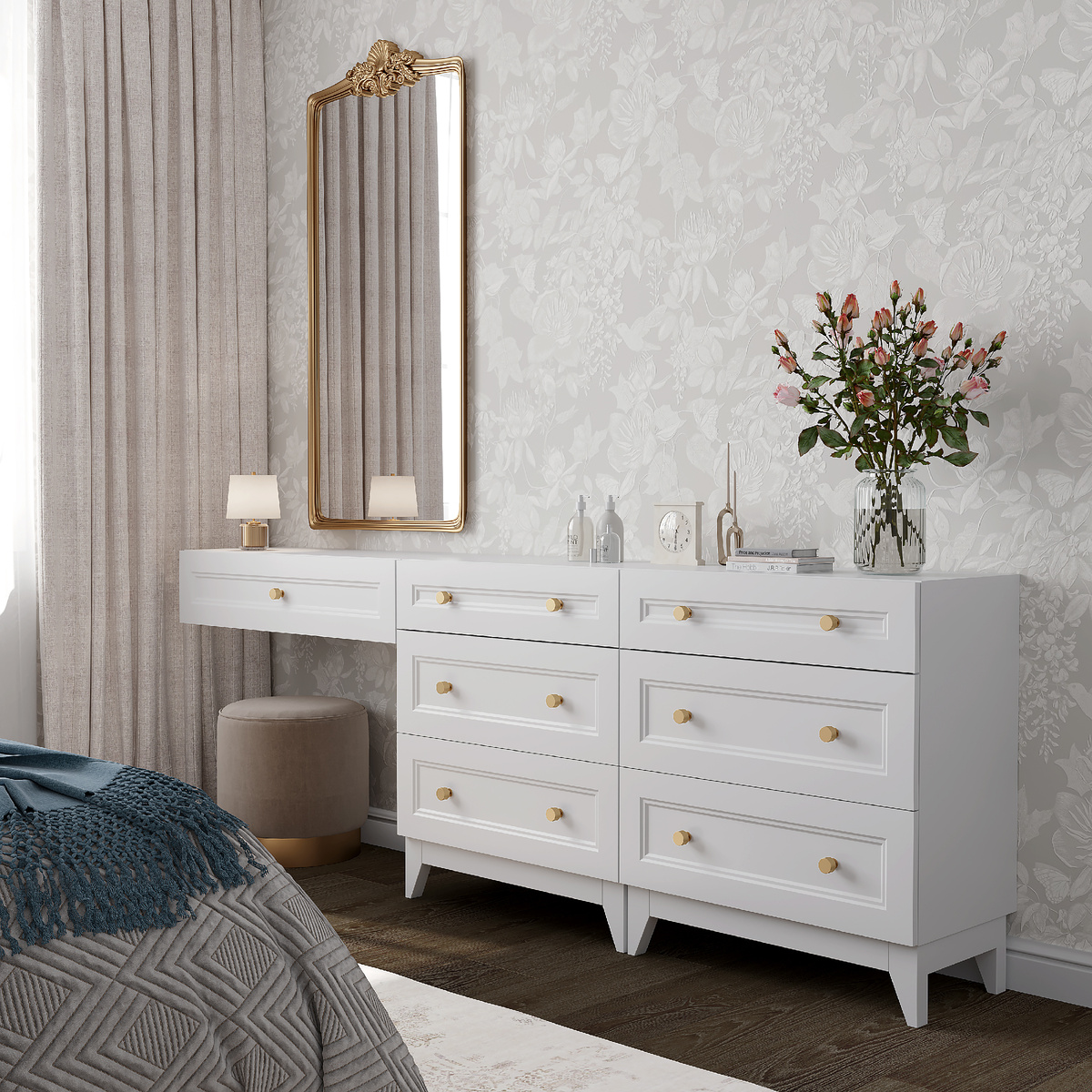 Туалетный столик (подвесная консоль) Классика LAGOM - 4440934122; Комод Классика LAGOM, с тремя ящиками - 4476343323