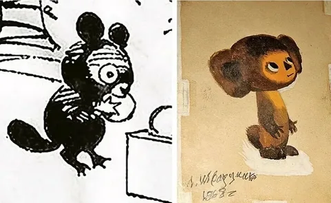 Первое изображение Чебурашки в сравнении с видением его Л. Шварцманом. Фото из интернета