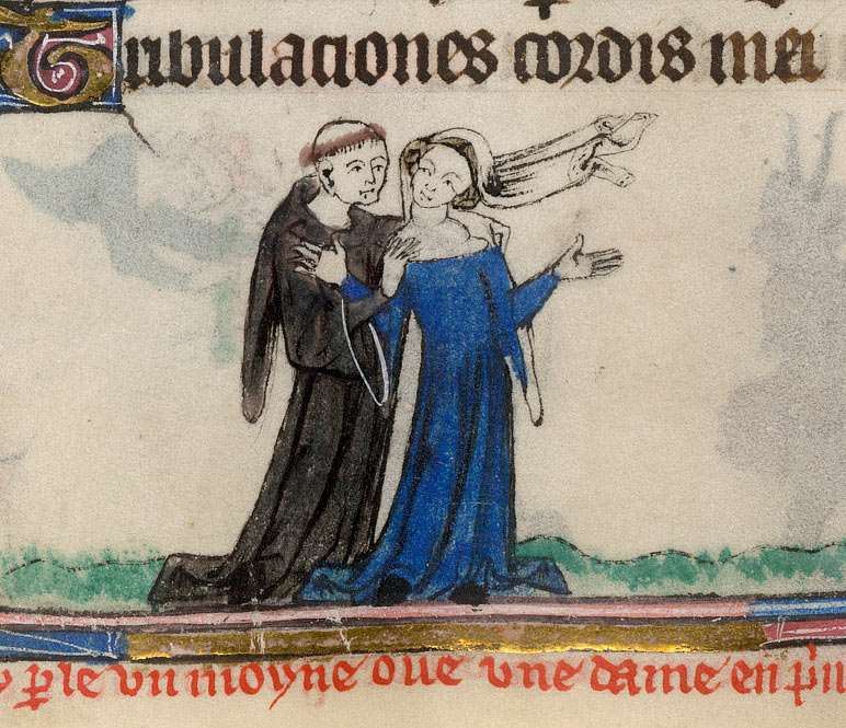 Монах, обнимающий женщину, изображен в английской рукописи XIV века © Предоставлено Британской библиотекой (Йейтс Томпсон, 13, лист 167 об.)