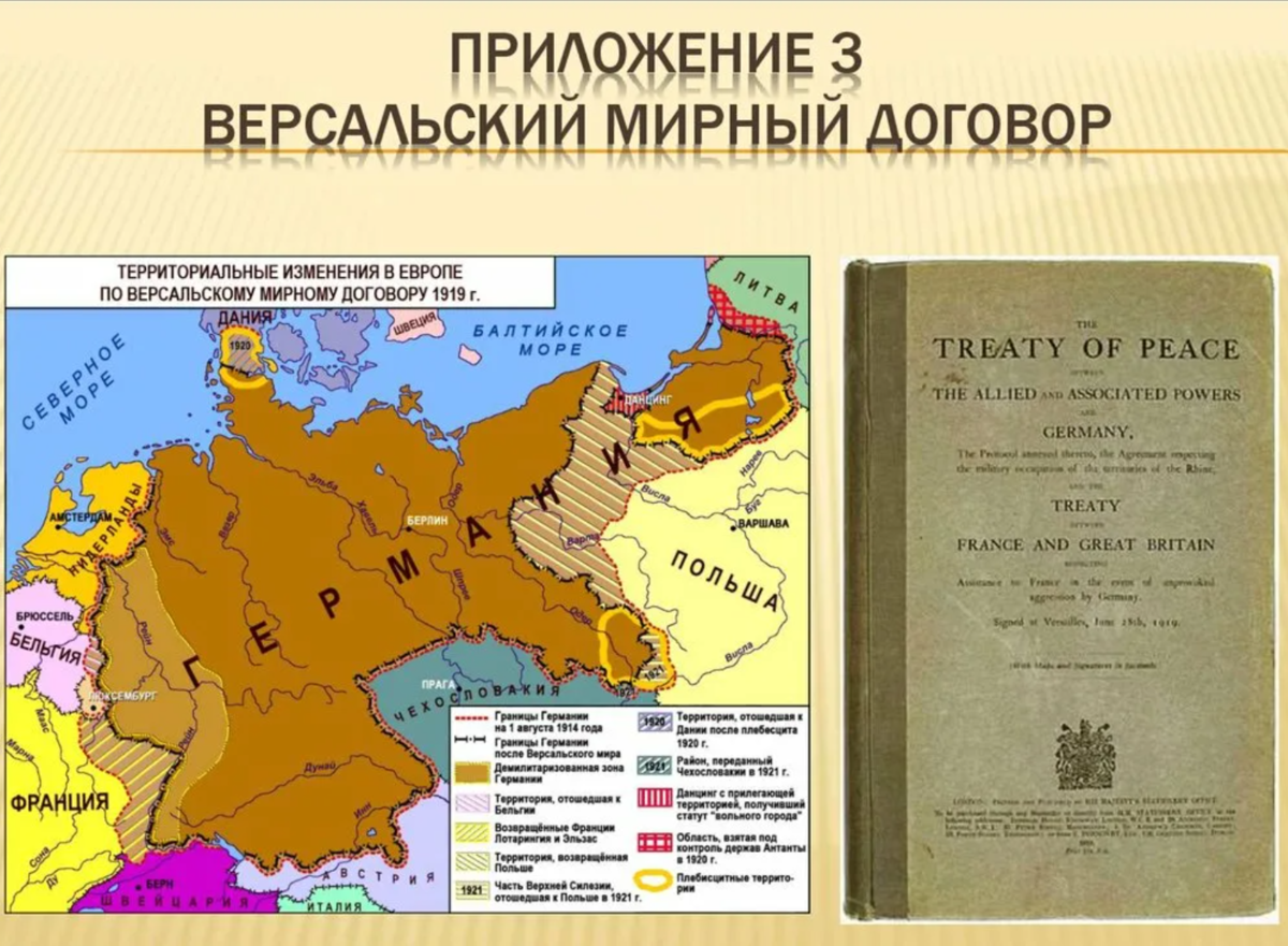 Карта Германии после после заключения Версальского мира 1919 г.