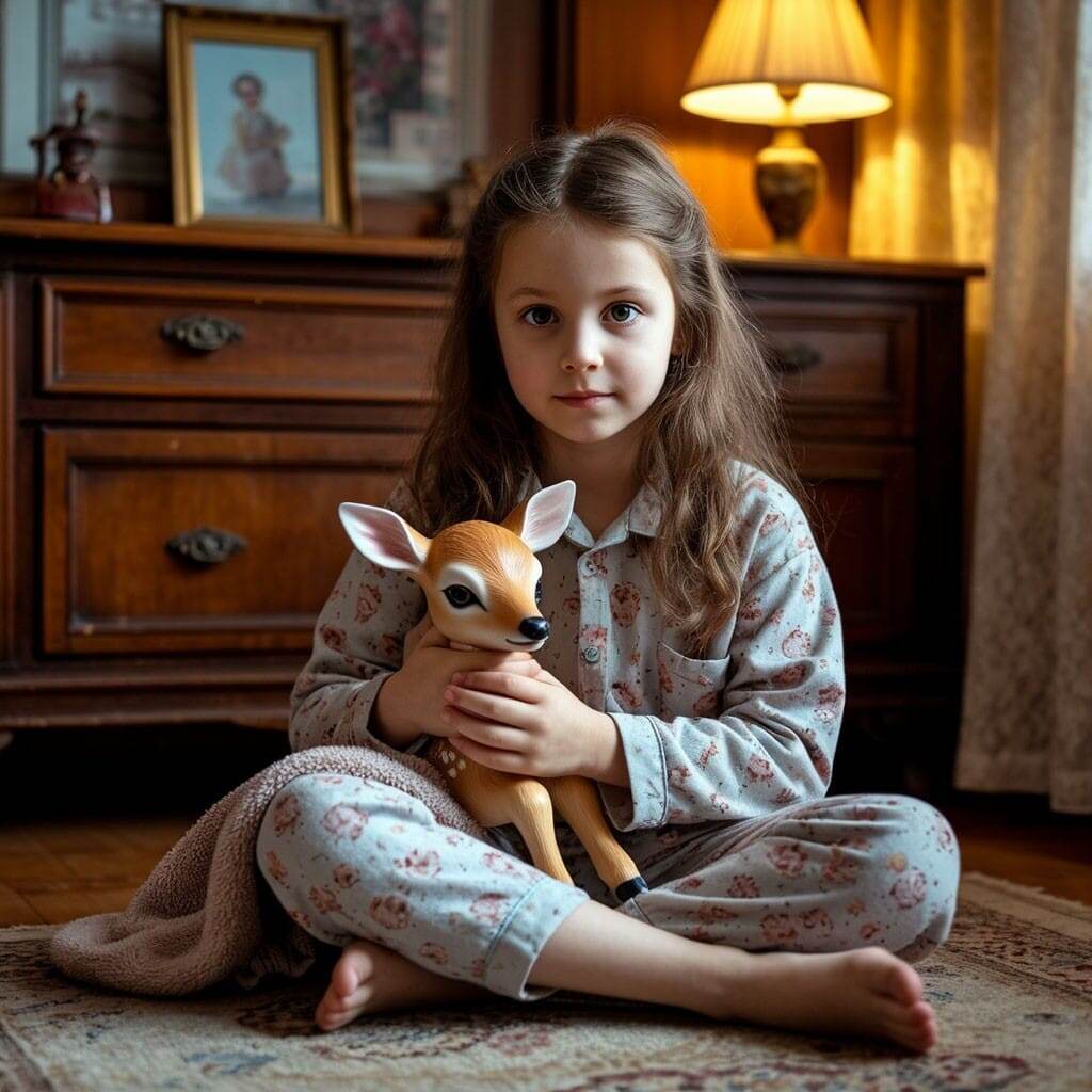 Оленёнок казался мне живым. А ещё — несчастным, одиноким и напуганным. Я накрывала его кукольным одеяльцем, успокаивала и укачивала. 