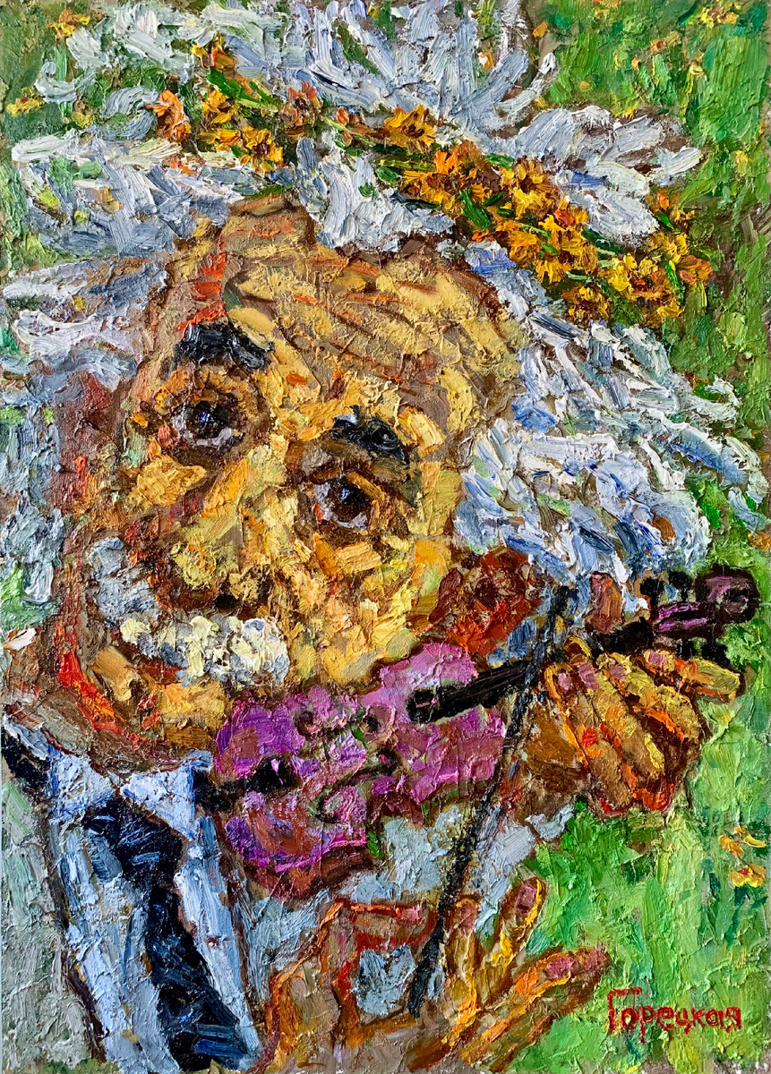 «Эйнштейн на лугу» 2025 оргалит, масло 104х72