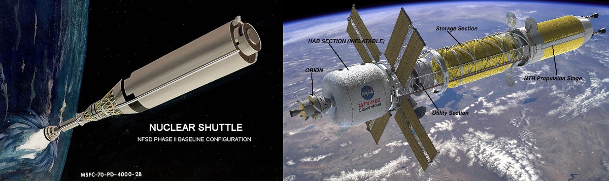 Космический буксир NASA из программы 70 годов слева и из программы Constellation нулевых справа  (Из открытых источников)