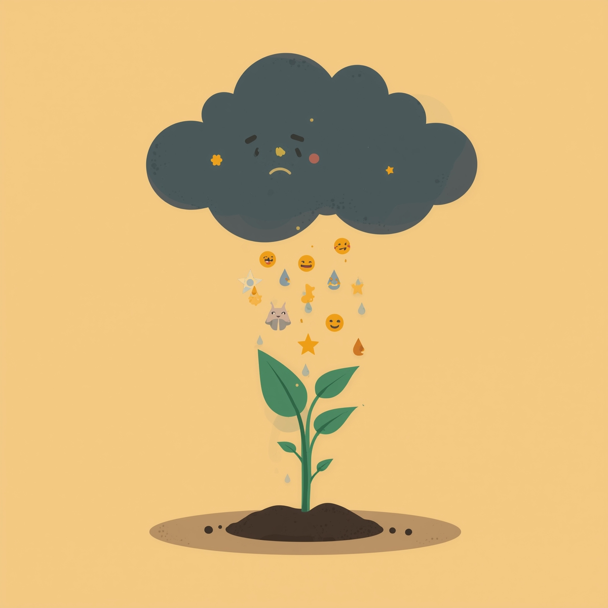 Даже негативные отзывы могут стать источником роста: грустное облако поливает росток, который превращается в здоровое растение.