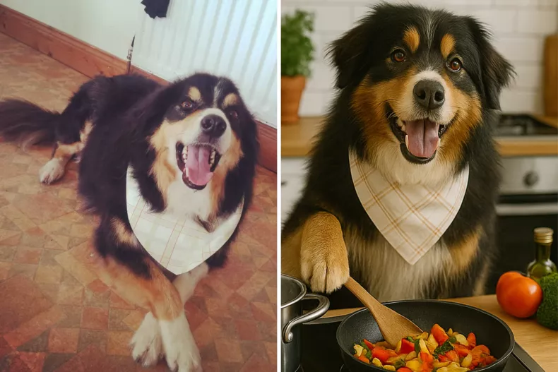 Нейросеть сгенерировала собаку в роли повара на кухне