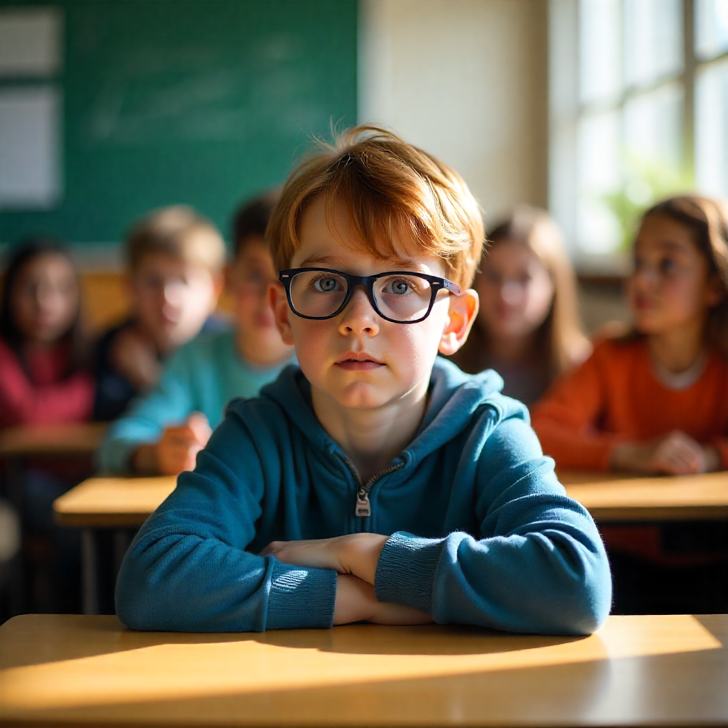 Фото мальчика за партой в школе  (сгенерировано ИИ)
