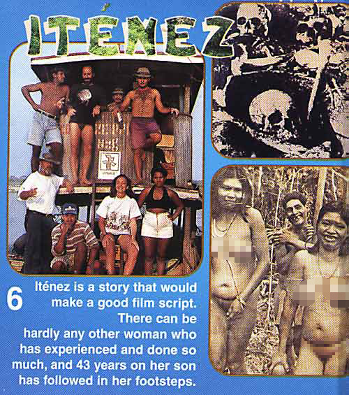  Это фото из журнала AquaGeographia издательства Aquapress. 43 года спустя после отчаянного путешествия Аманды Блехер в глубь амазонской сельвы к индейцам-людоедам (черепа съеденных миссионеров в правом верхнем углу фотографии), её сын Хайко Блехер повторил её путь. На фото сам Хайко в верхнем ряду в черной маечке с дискусом. А слева внизу в белой футболке и шляпе Холгер Винделов (Holger Windelov - www.tropica.com).