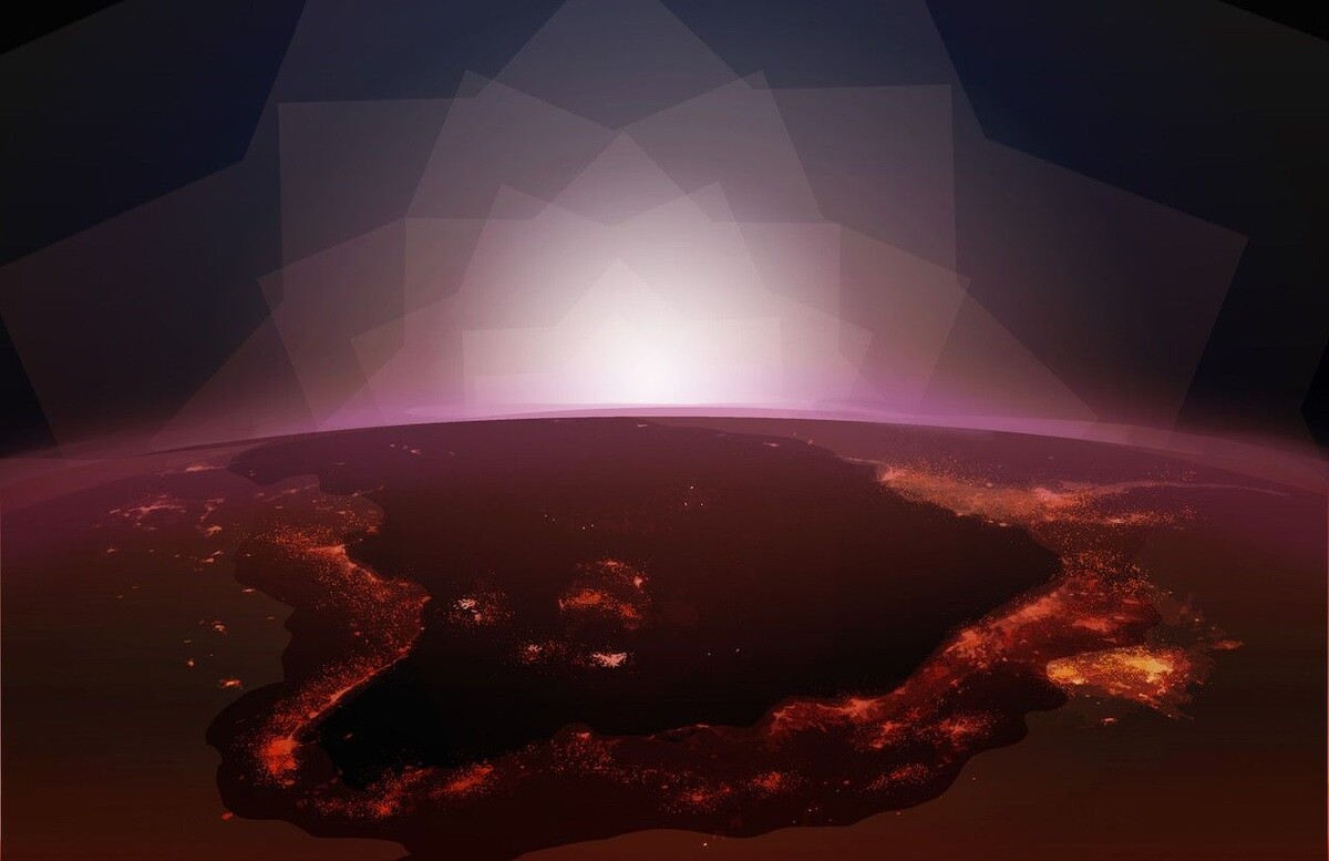 Городские огни на тёмной планете