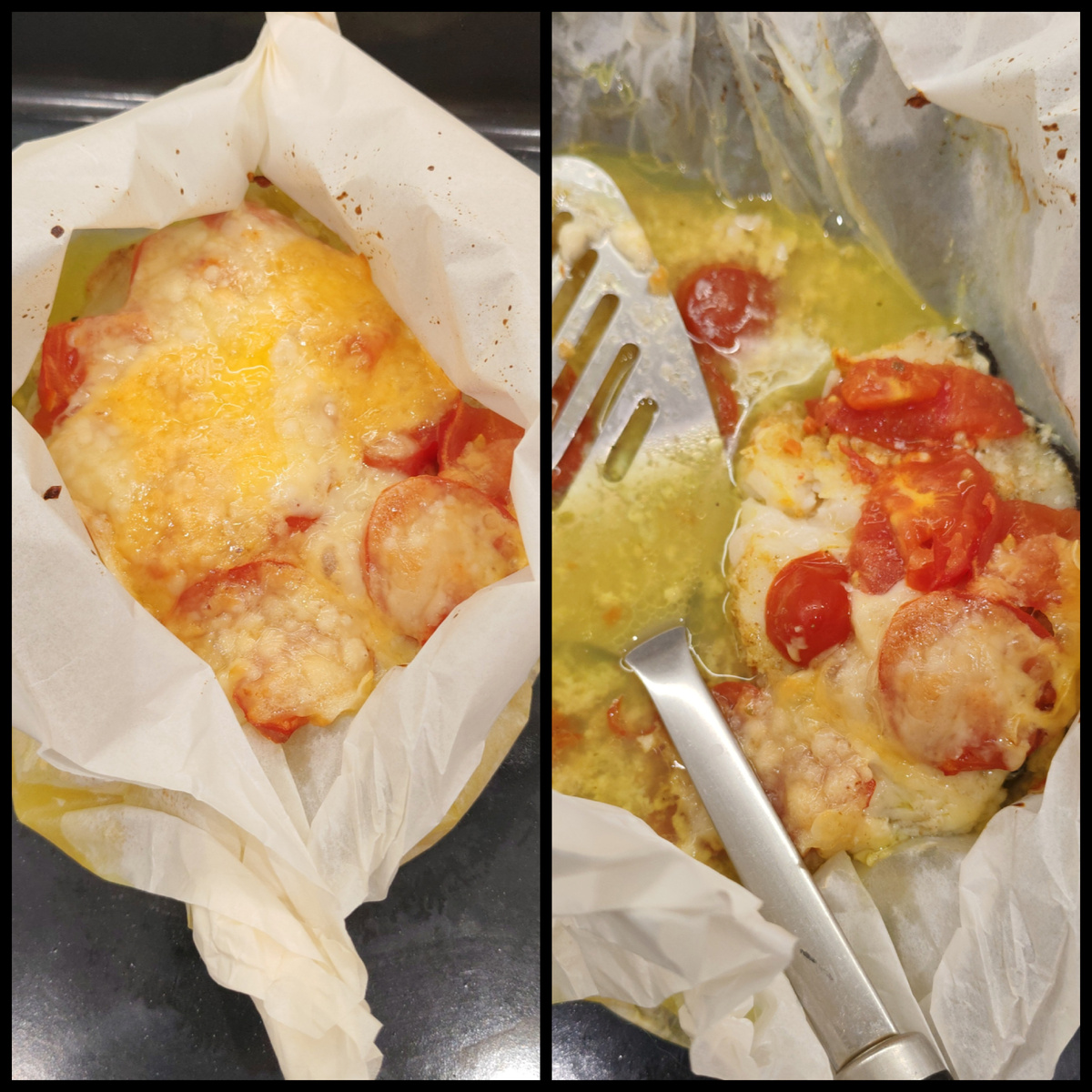 А вот и моя рыбка с помидорами и сыром.