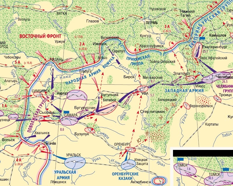 Линия Восточного фронта на конец августа 1918 года.