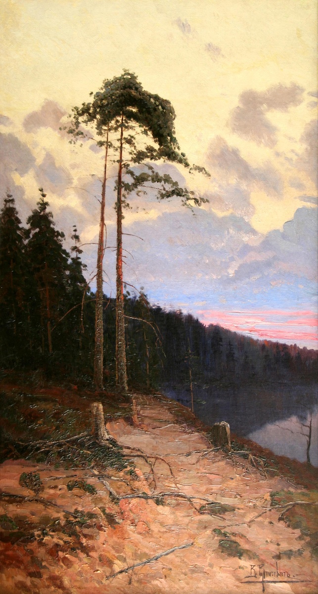 "Сосны на берегу реки", 1910-е годы. Холст, масло. 151 x 81 см